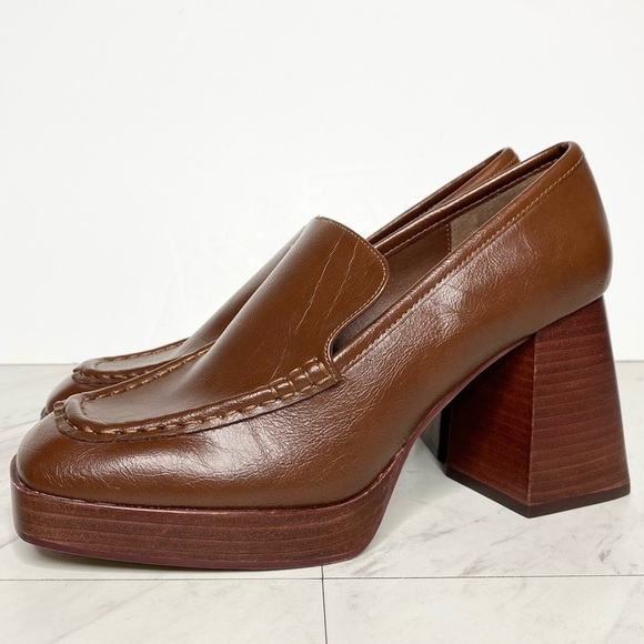Steve Madden Etney Brown Square Toe Heeled Loafer 9 1/2 M - Picture 1 of 15